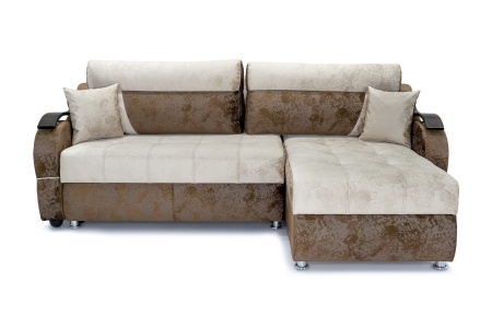 Диван угловой тик-так Дублин бежевый / коричневый